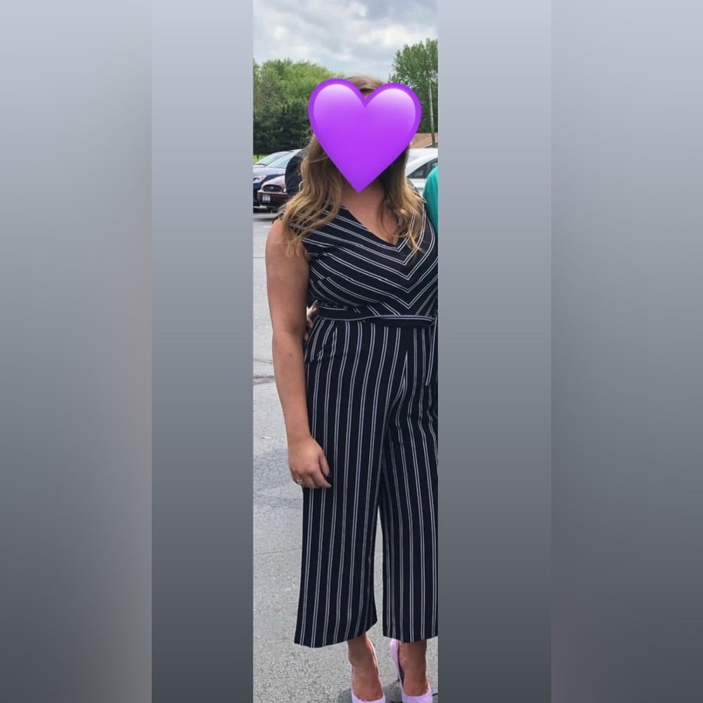New York and Company black and white pin striped jumpsuit